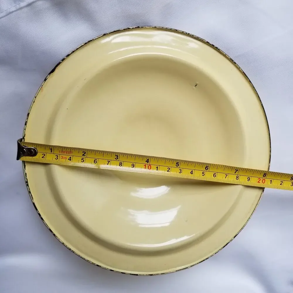 Yellow Enamelware Pan Lid with Black Lip Edge 8 inches Metal Vintage MCM